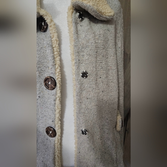 MARTINEZ Cotton blend Sweater jacket marbled grey with sherpa collar. Size S/M - Picture 13 of 15